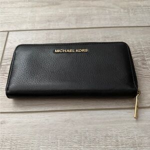 Michael Kors Black Leather Wallet with Gold Accents